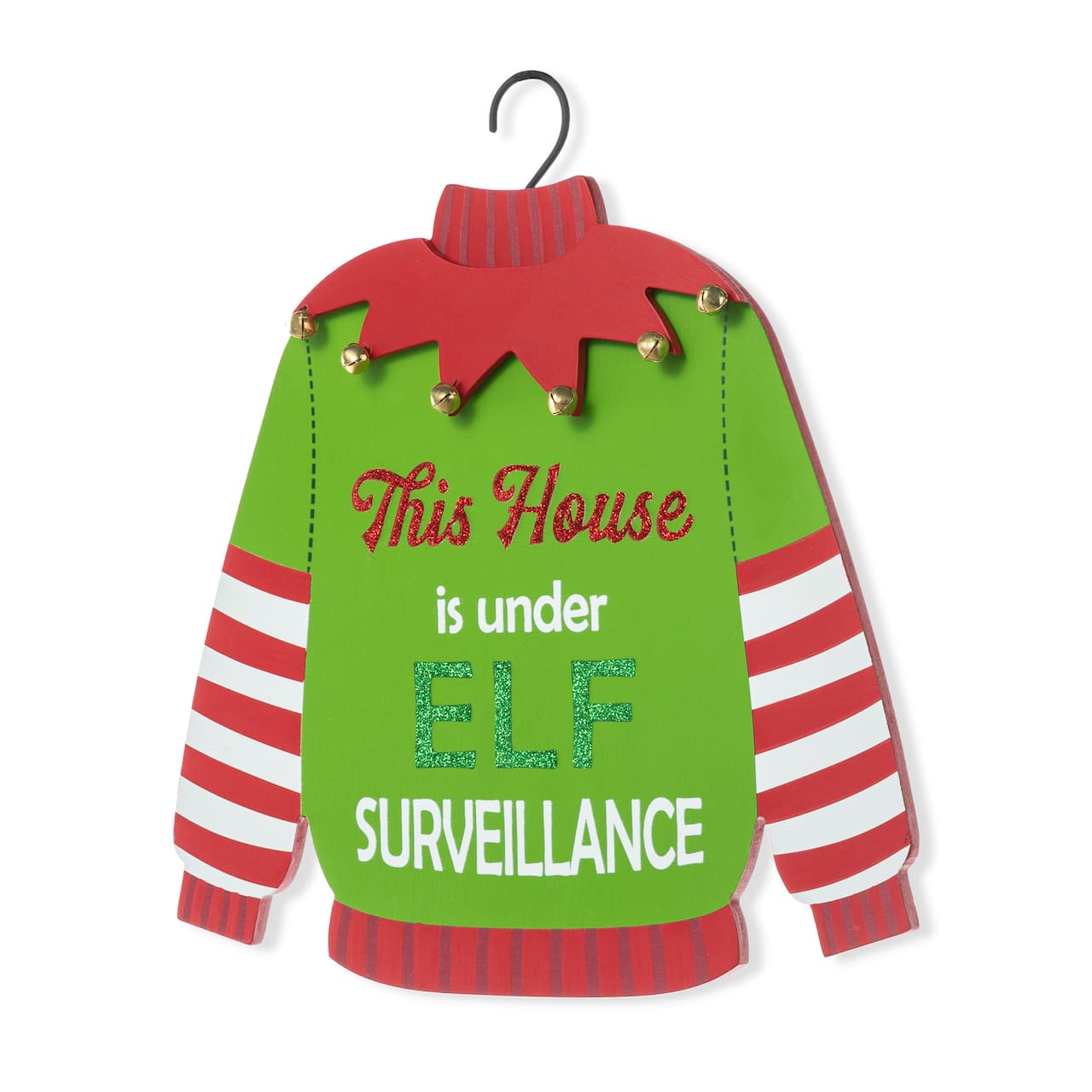 Glitzhome® 13.25" Christmas Elf Sweater Sign Door Hanger